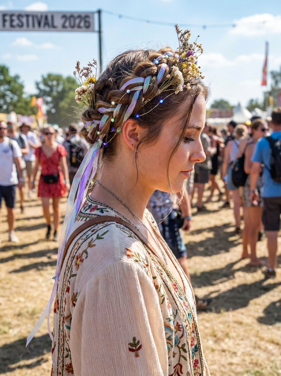 Bubble Braids mit Mittelscheitel als Festival Frisuren Inspiration 2026
